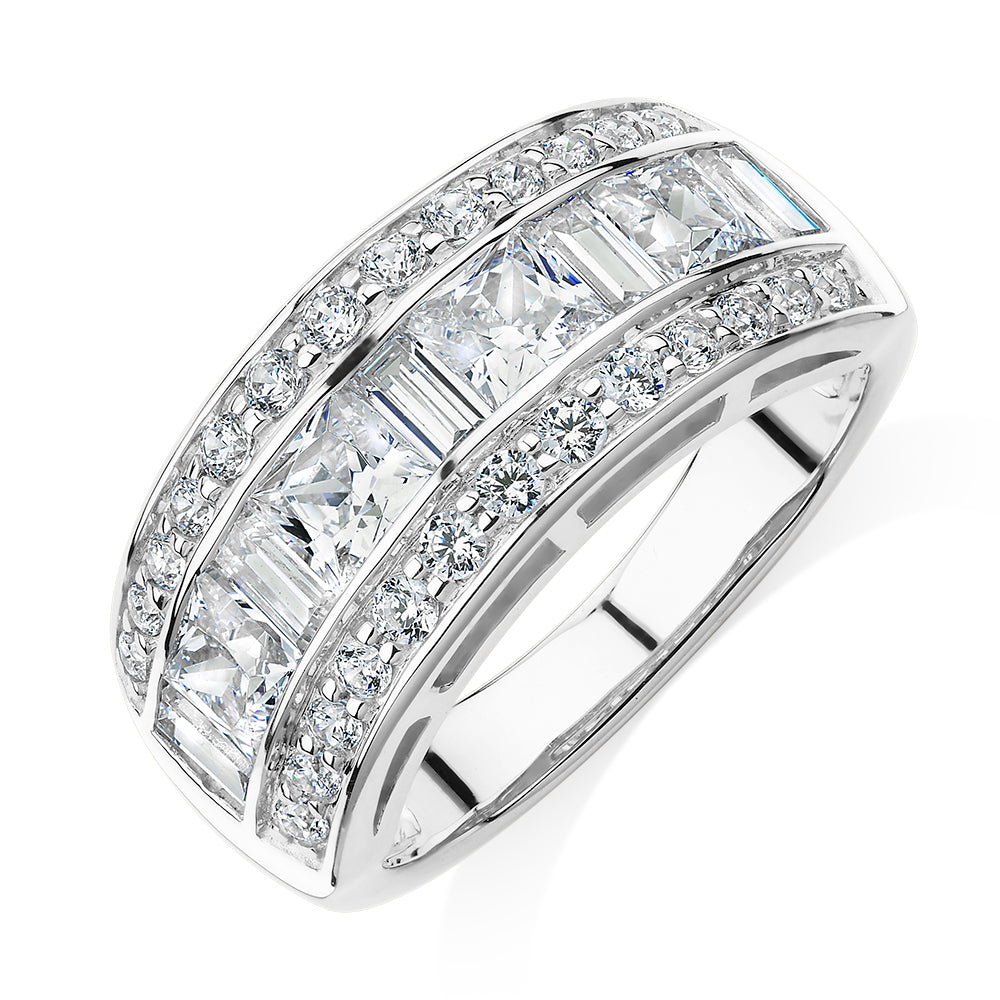 Dress ring with 2.7 carats* of diamond simulants in 10 carat white gold