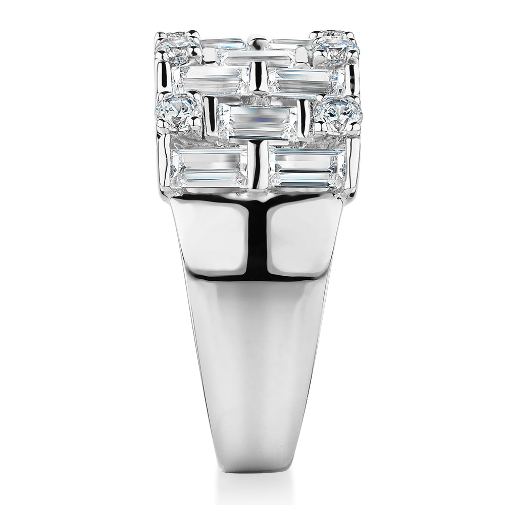 Dress ring with 2.44 carats* of diamond simulants in 10 carat white gold