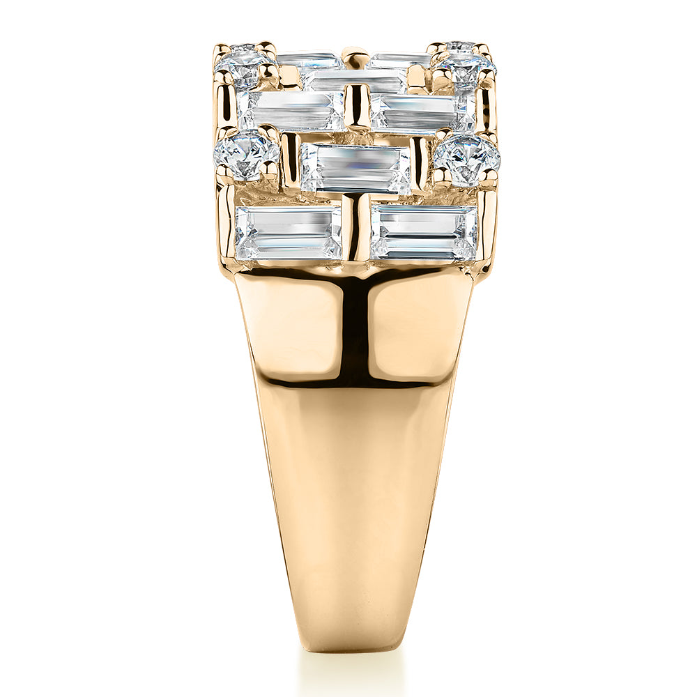Dress ring with 2.44 carats* of diamond simulants in 10 carat yellow gold