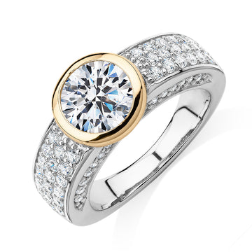 Synergy dress ring with 2.36 carats* of diamond simulants in 10 carat yellow gold and sterling silver secondary view