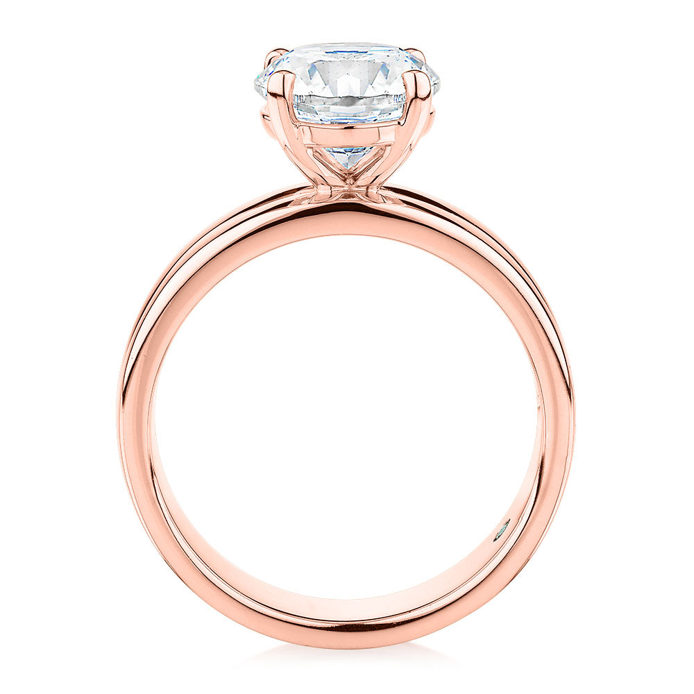 Premium Certified Lab-Grown Diamond, 2.00 carat round brilliant solitaire engagement ring in 10 carat rose gold