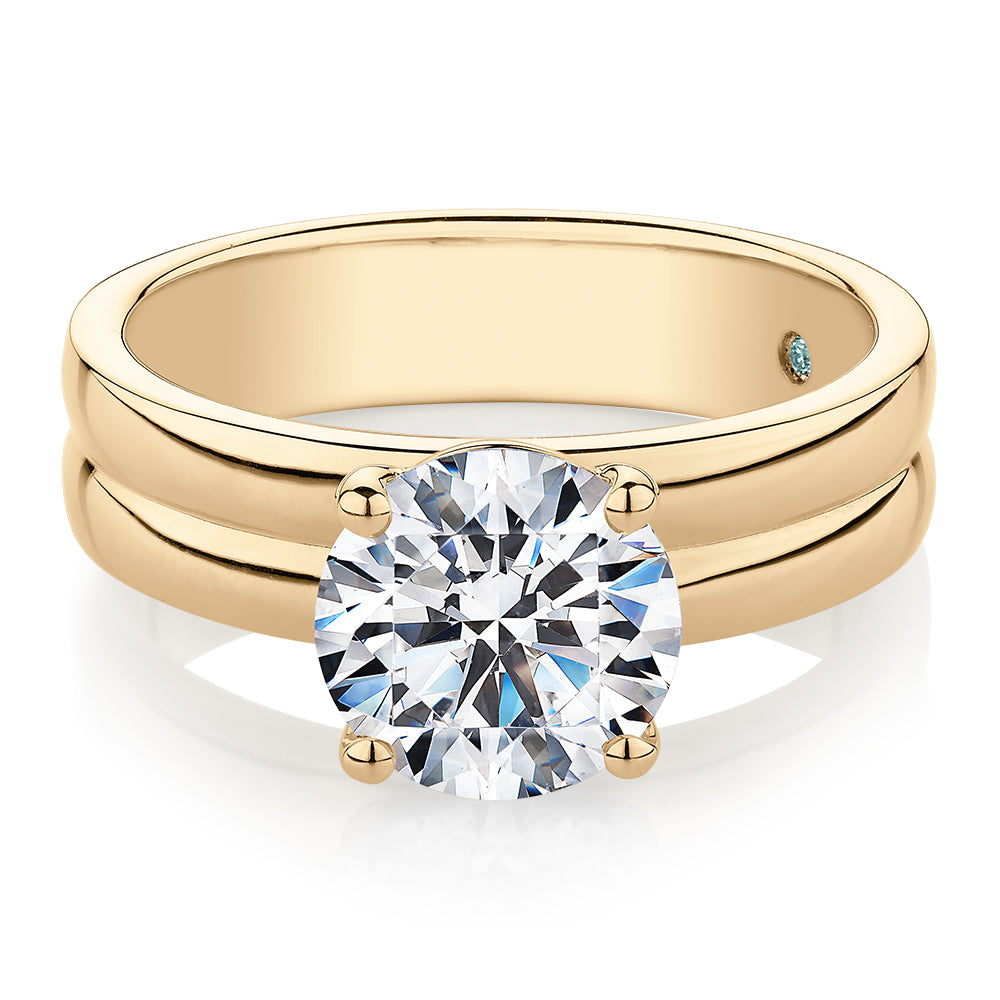 Premium Certified Lab-Grown Diamond, 2.00 carat round brilliant solitaire engagement ring in 10 carat yellow gold