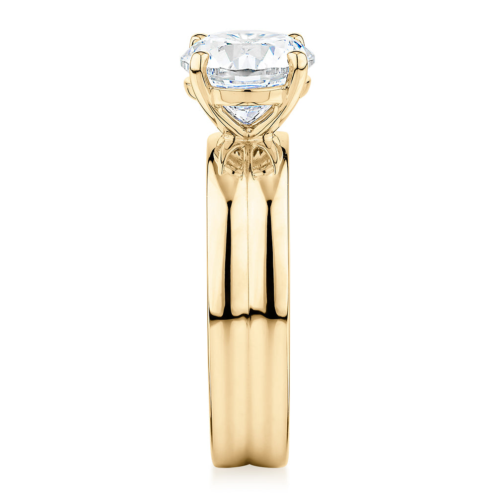 Premium Certified Lab-Grown Diamond, 2.00 carat round brilliant solitaire engagement ring in 10 carat yellow gold