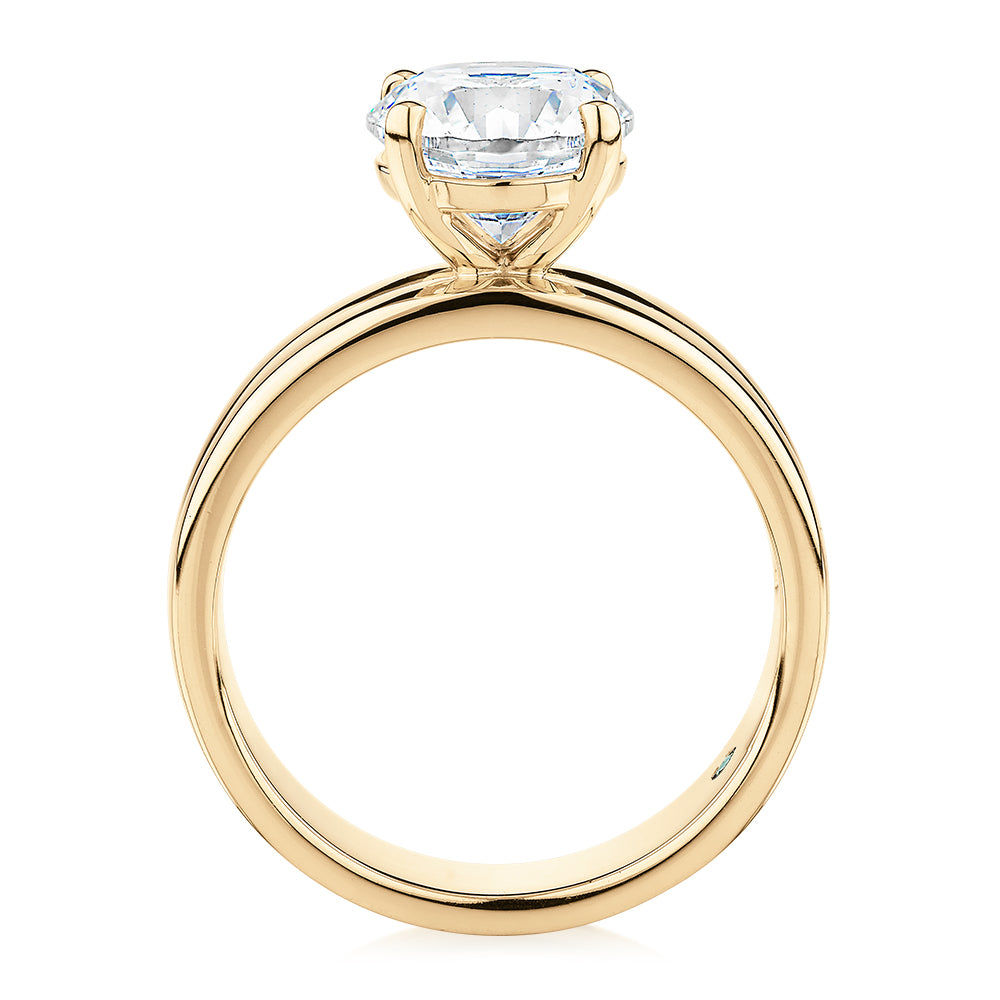 Premium Certified Lab-Grown Diamond, 2.00 carat round brilliant solitaire engagement ring in 10 carat yellow gold