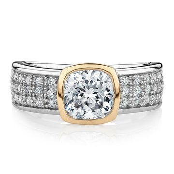 Synergy dress ring with 1.7 carats* of diamond simulants in 10 carat yellow gold and sterling silver