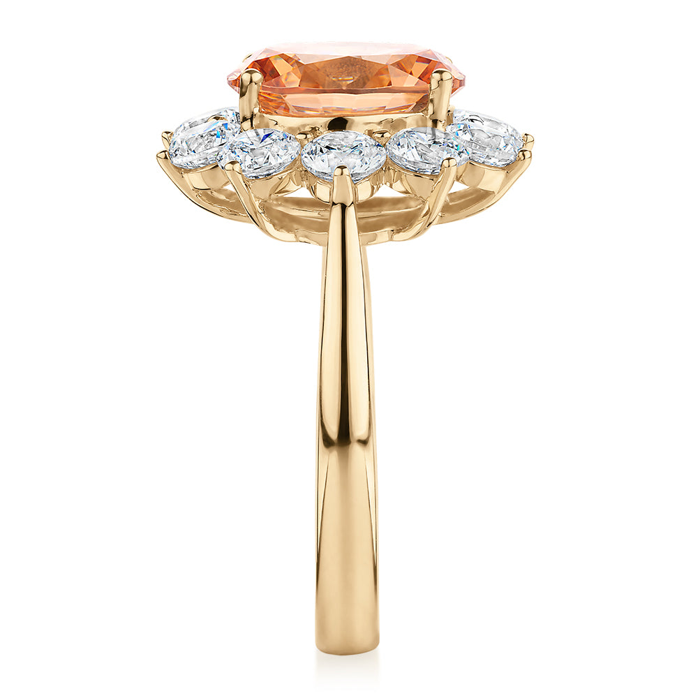 Dress ring with 4.24 carats* of diamond simulants in 10 carat yellow gold