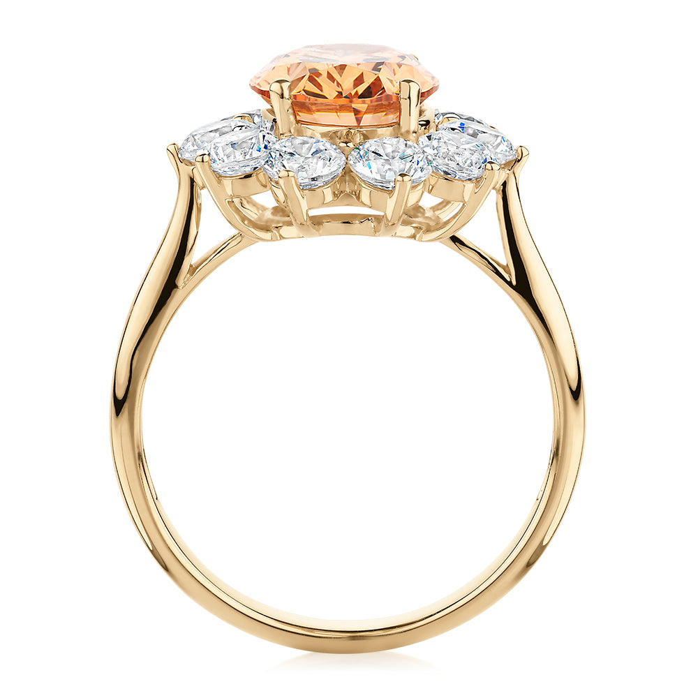 Dress ring with 4.24 carats* of diamond simulants in 10 carat yellow gold
