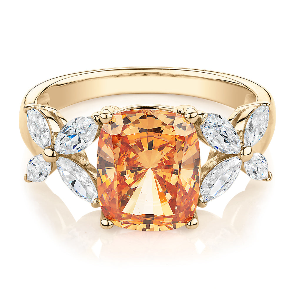Dress ring with 4.45 carats* of diamond simulants in 10 carat yellow gold