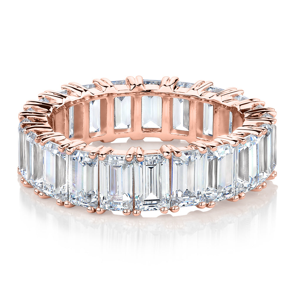 All-rounder eternity band with 6.3 carats* of diamond simulants in 10 carat rose gold