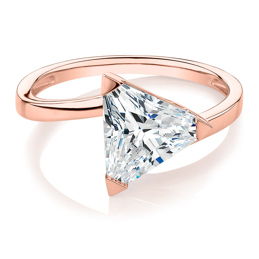 Trilliant solitaire engagement ring with carat* diamond simulant in 14  carat rose gold