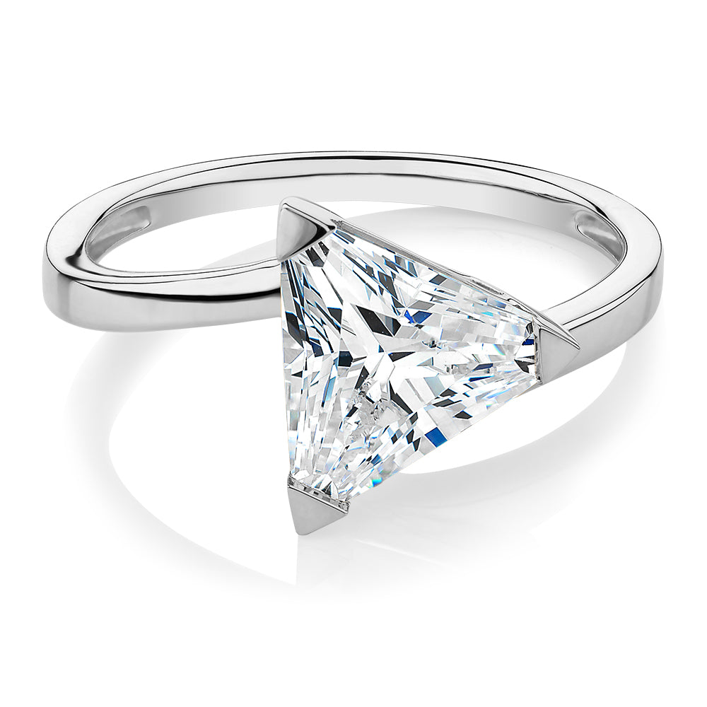 Trilliant solitaire engagement ring with 1.79 carat* diamond simulant in 14 carat white gold