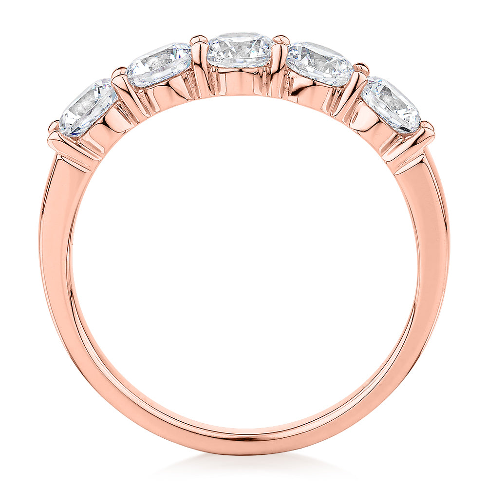 Dress ring with 1 carat* of diamond simulants in 14 carat rose gold