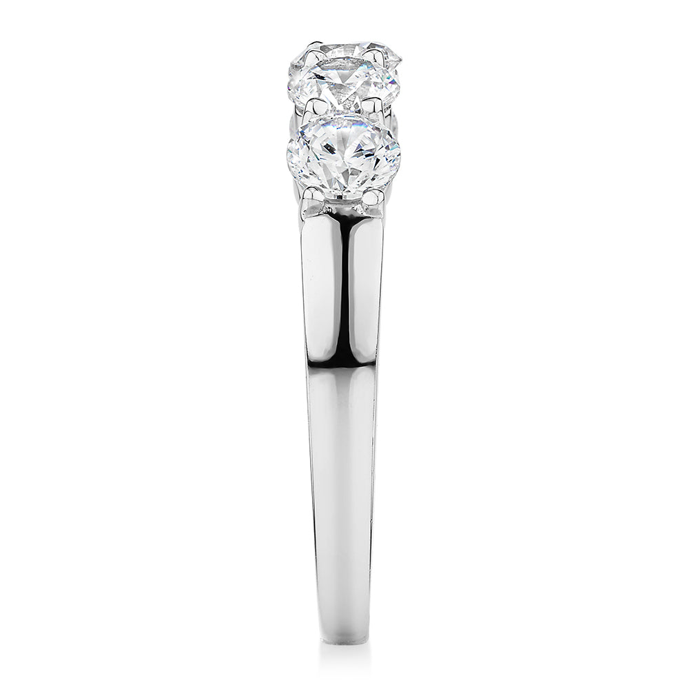 Dress ring with 1 carat* of diamond simulants in 14 carat white gold