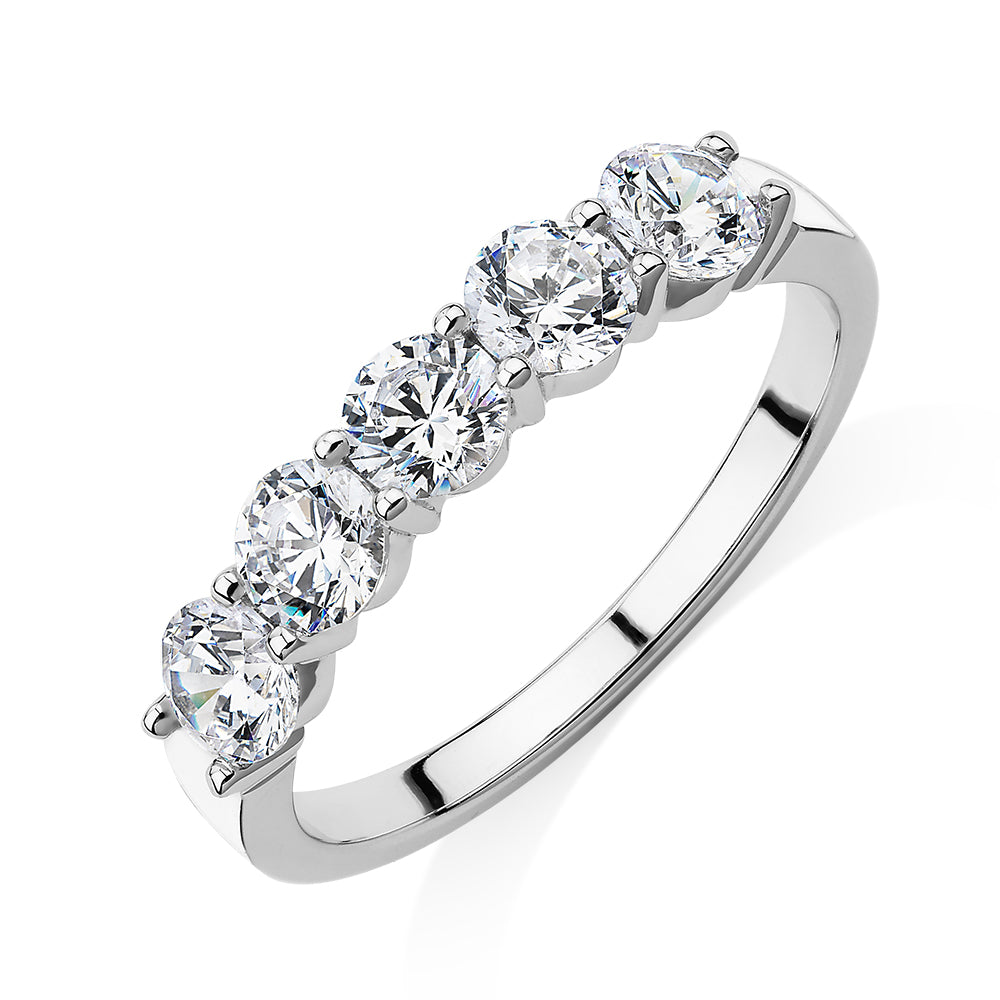 Dress ring with 1 carat* of diamond simulants in 14 carat white gold