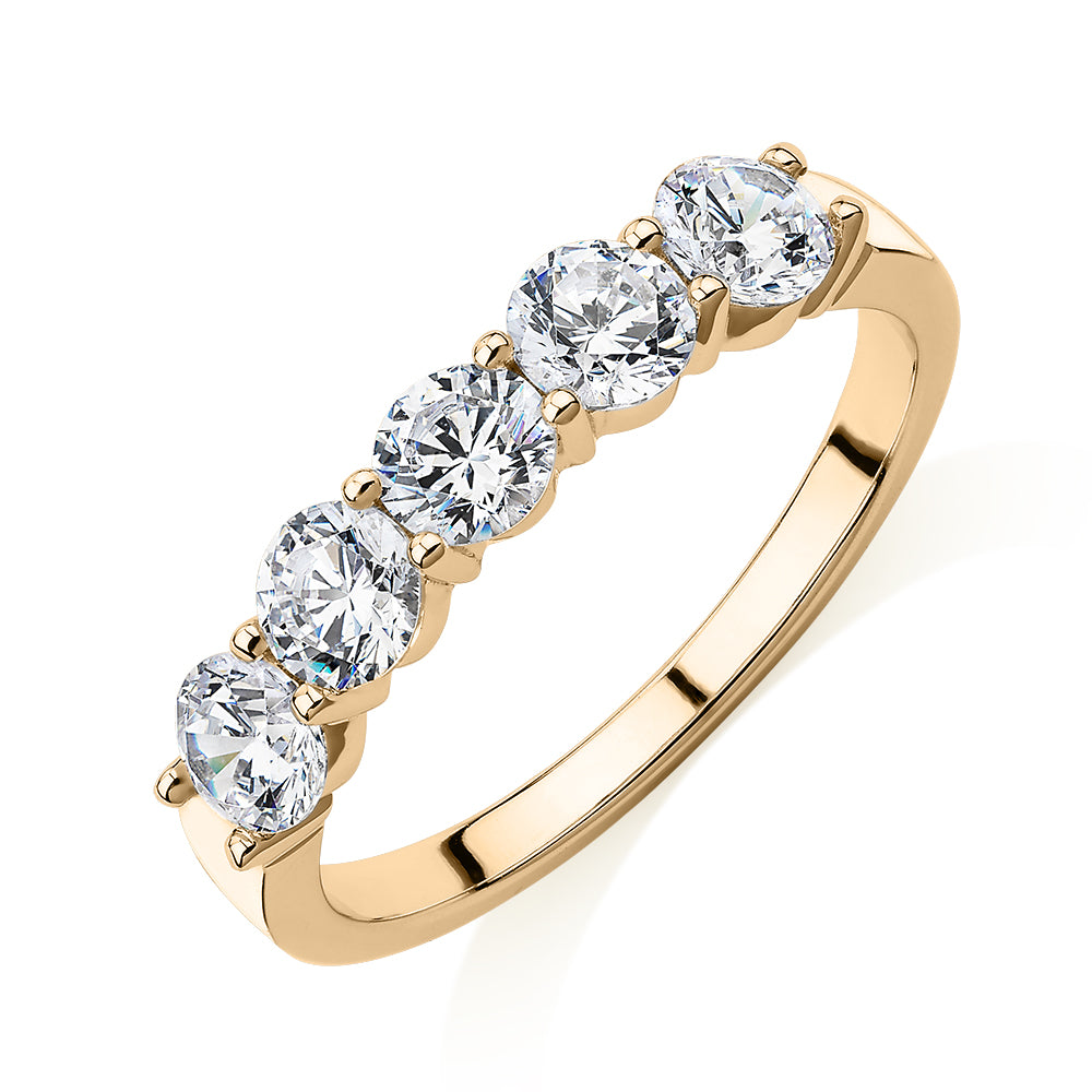Dress ring with 1 carat* of diamond simulants in 14 carat yellow gold