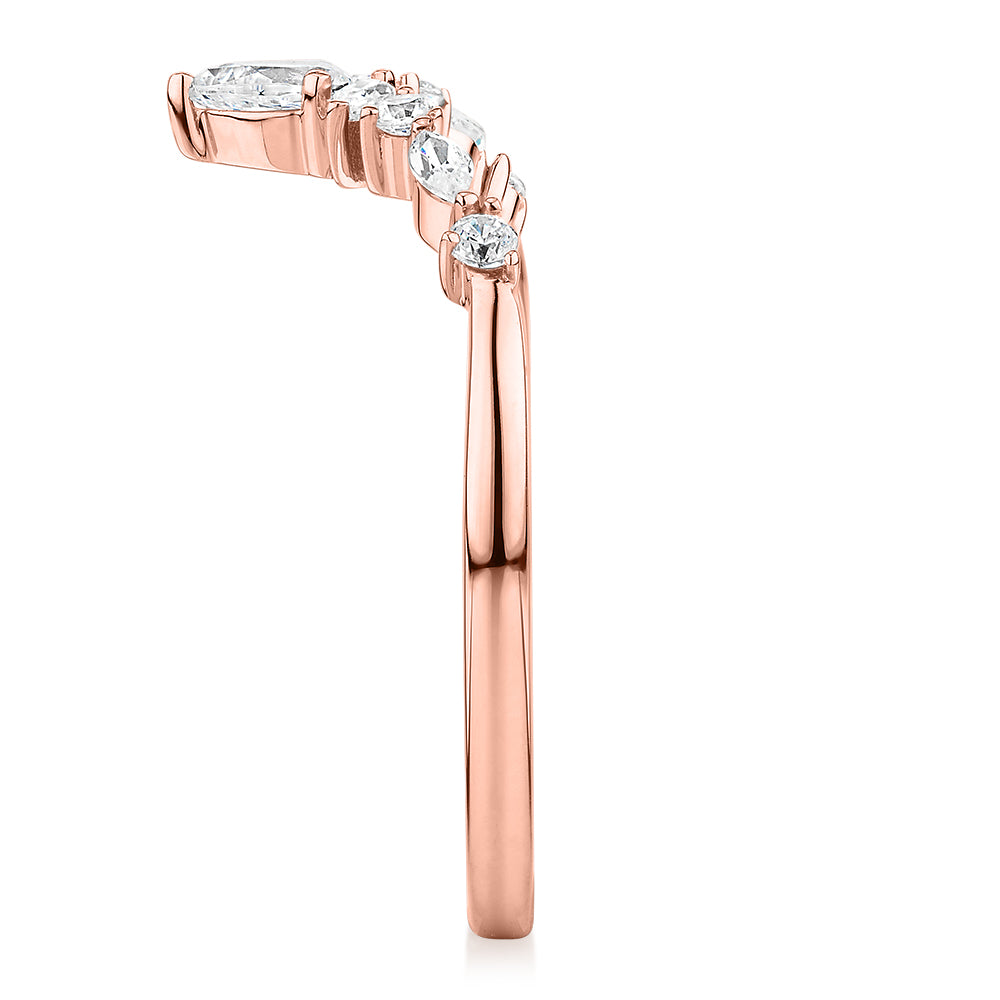 Pear curved wedding or eternity band with 0.37 carats* of diamond simulants in 10 carat rose gold