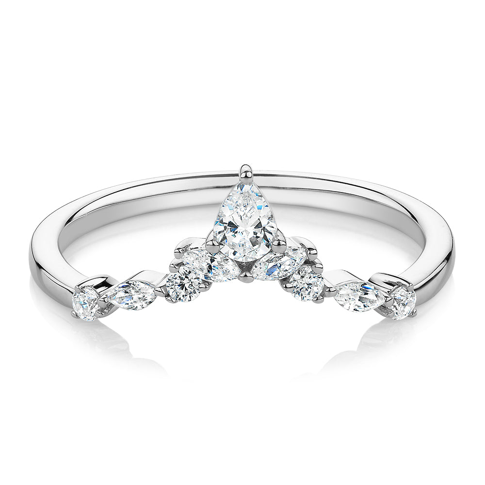 Pear curved wedding or eternity band with 0.37 carats* of diamond simulants in 10 carat white gold
