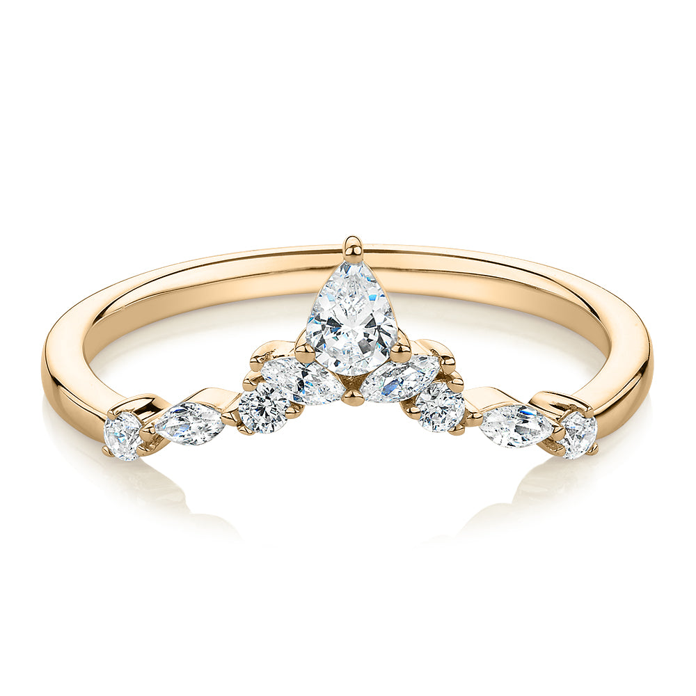 Pear curved wedding or eternity band with 0.37 carats* of diamond simulants in 10 carat yellow gold