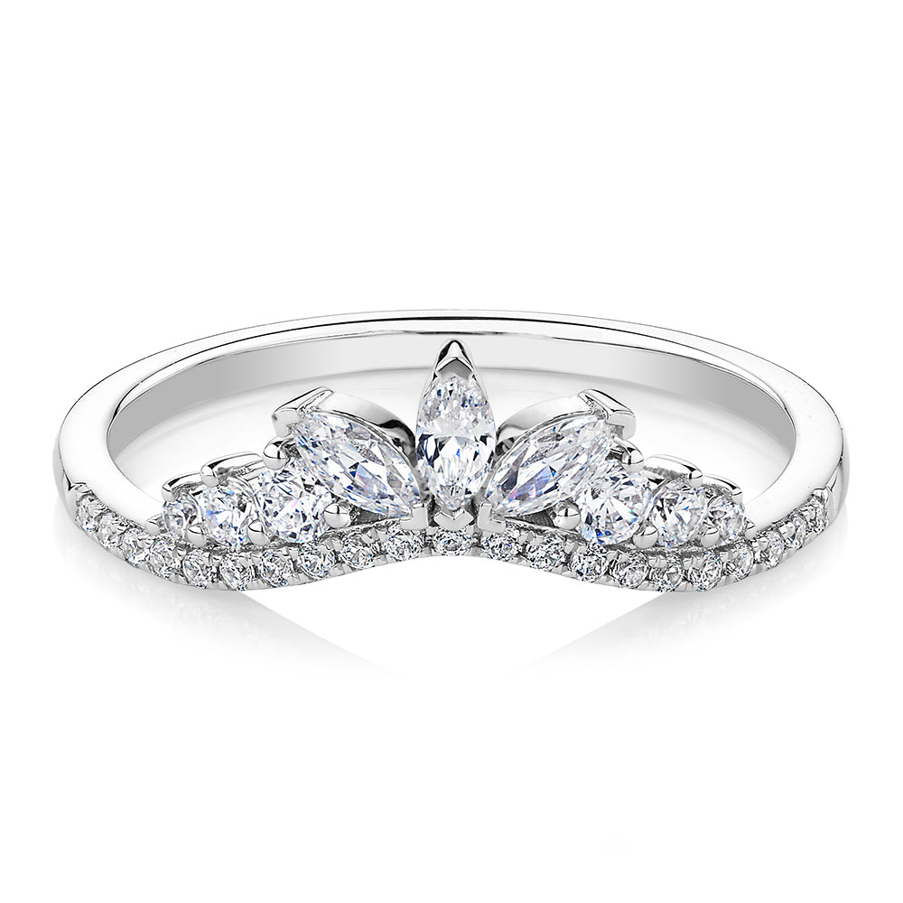 Marquise curved wedding or eternity band with 0.54 carats* of diamond simulants in 10 carat white gold