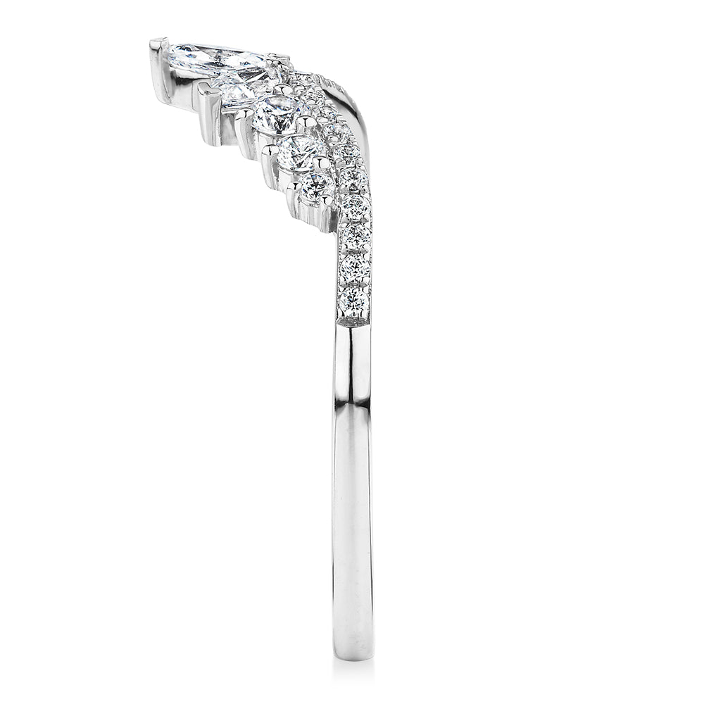 Marquise curved wedding or eternity band with 0.54 carats* of diamond simulants in 10 carat white gold