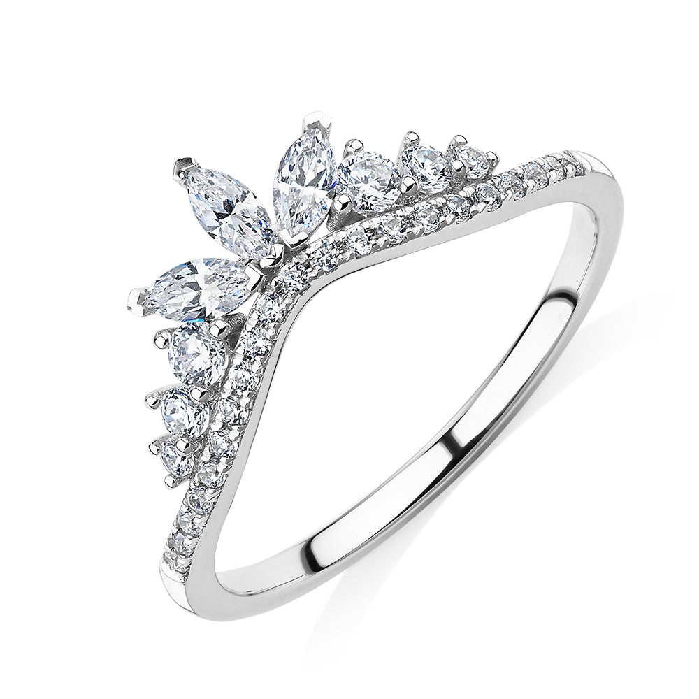 Marquise curved wedding or eternity band with 0.54 carats* of diamond simulants in 10 carat white gold