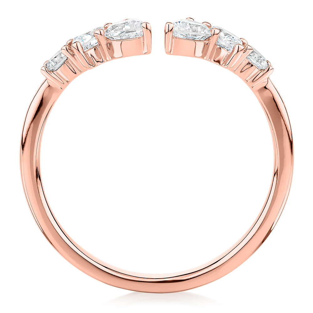Pear curved wedding or eternity band with 0.92 carats* of diamond simulants in 10 carat rose gold