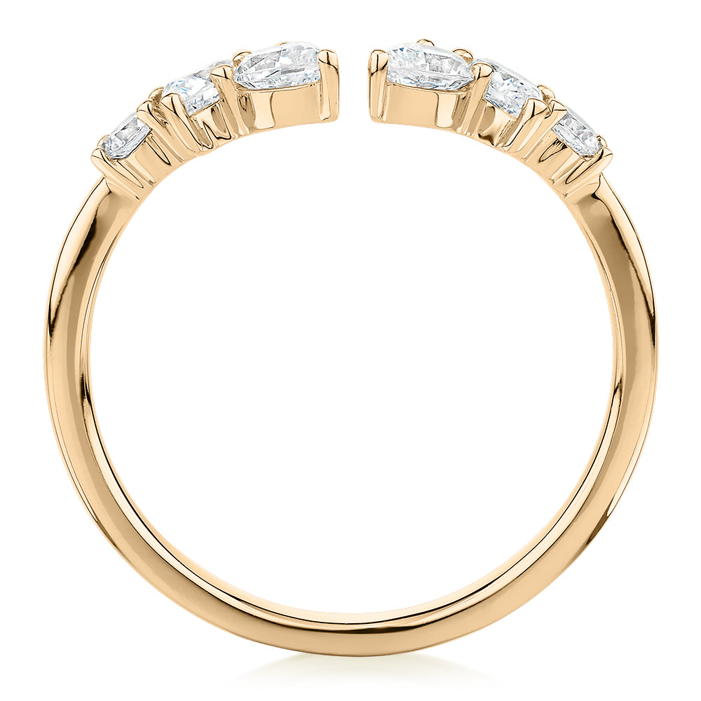 Pear curved wedding or eternity band with 0.92 carats* of diamond simulants in 10 carat yellow gold