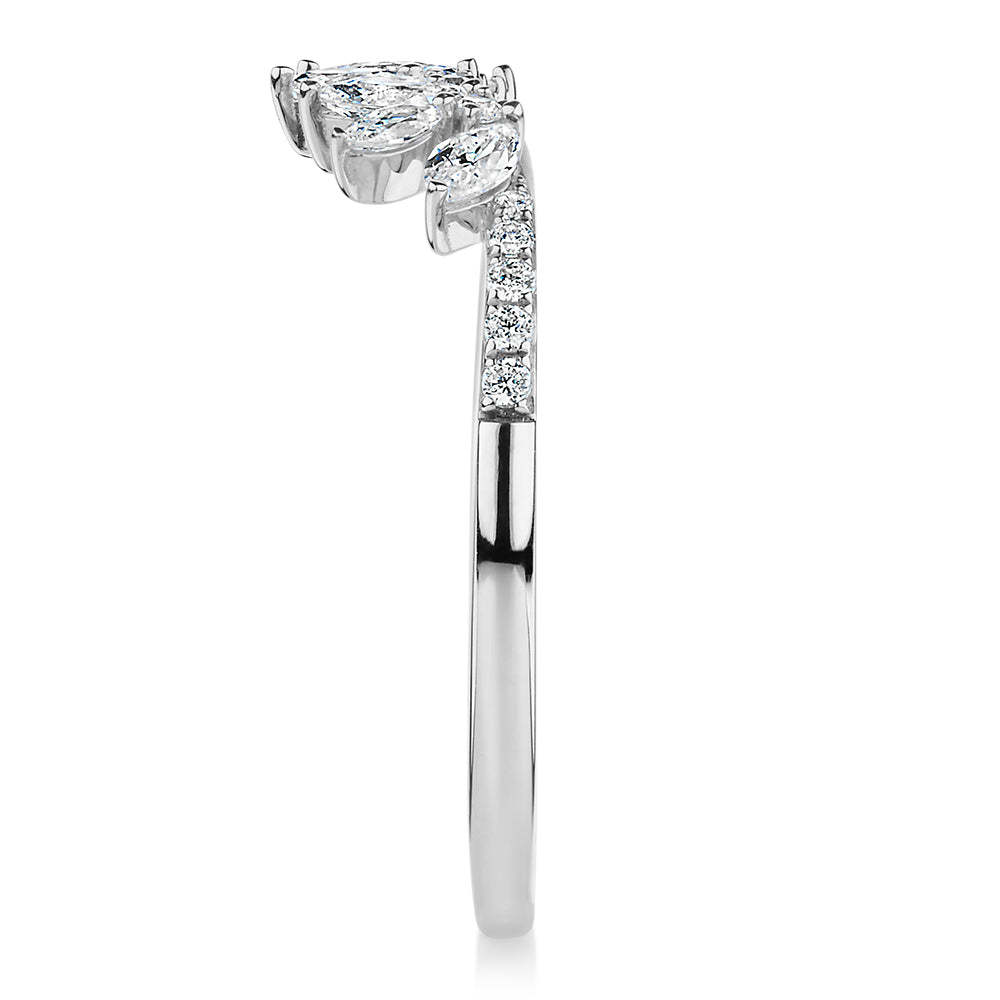 Marquise curved wedding or eternity band with 0.56 carats* of diamond simulants in 10 carat white gold