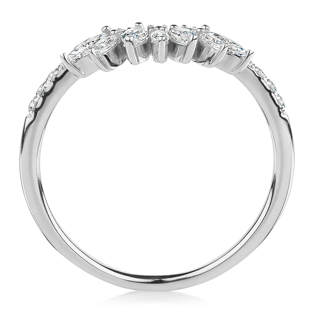 Marquise curved wedding or eternity band with 0.56 carats* of diamond simulants in 10 carat white gold