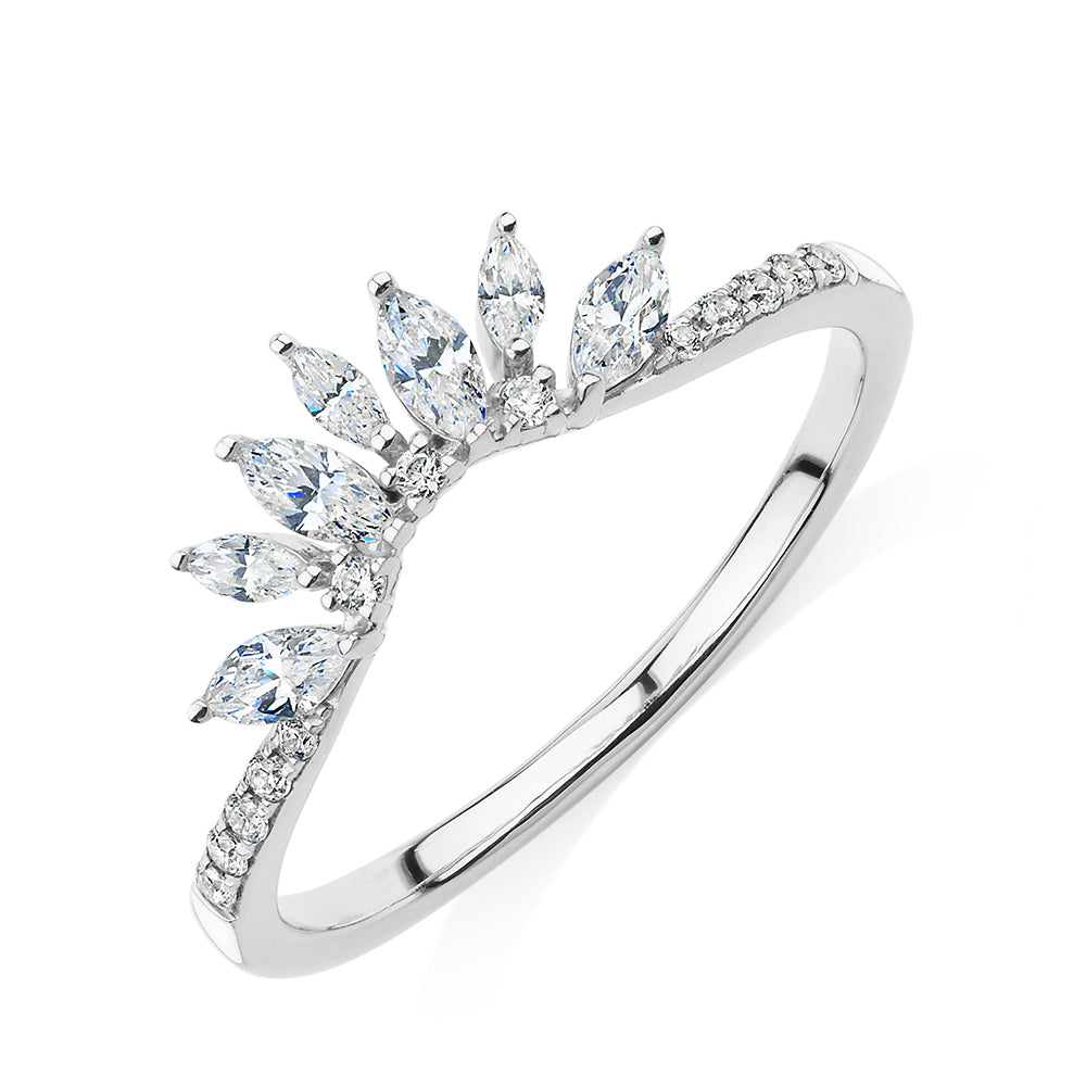 Marquise curved wedding or eternity band with 0.56 carats* of diamond simulants in 10 carat white gold
