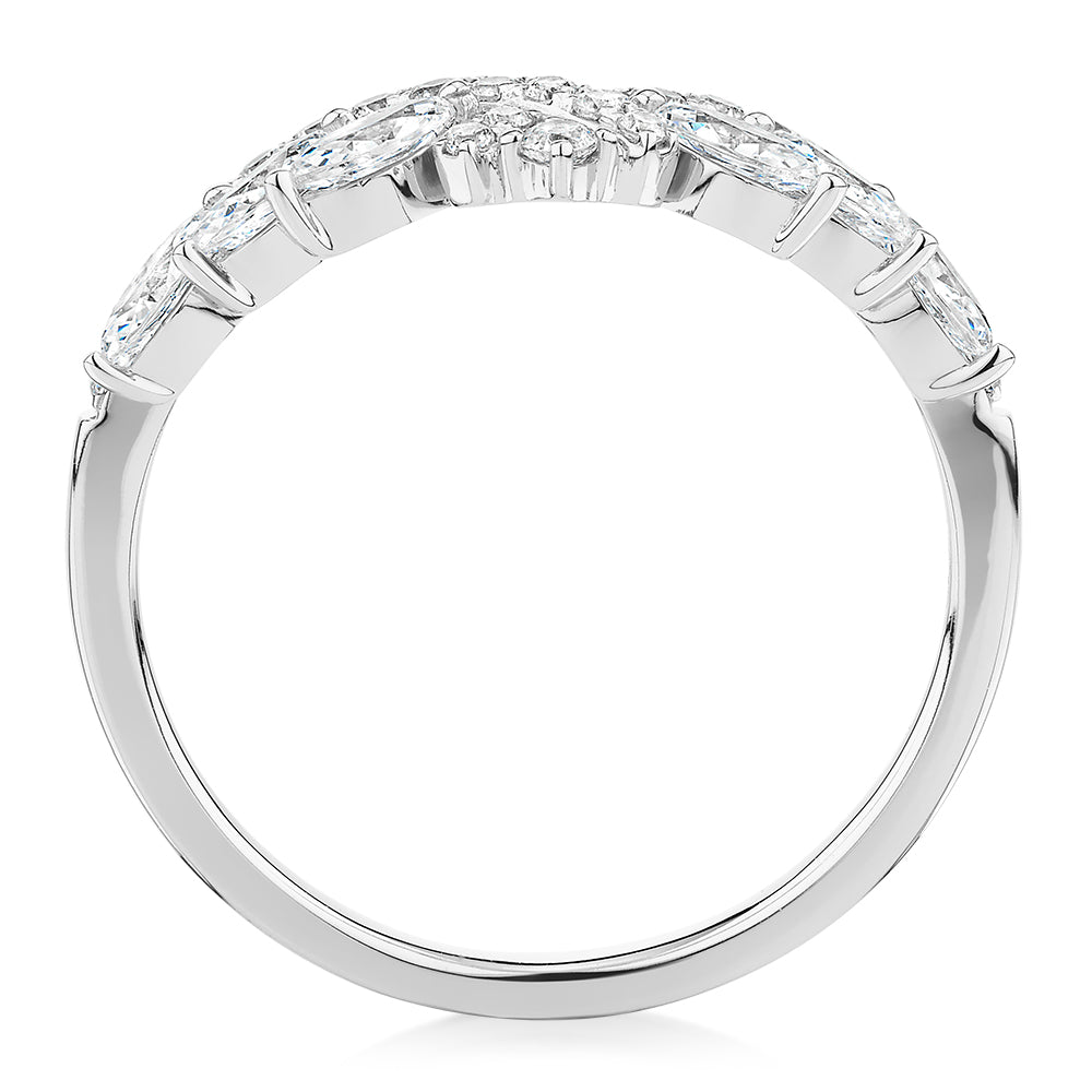 Marquise curved wedding or eternity band with 0.76 carats* of diamond simulants in 10 carat white gold