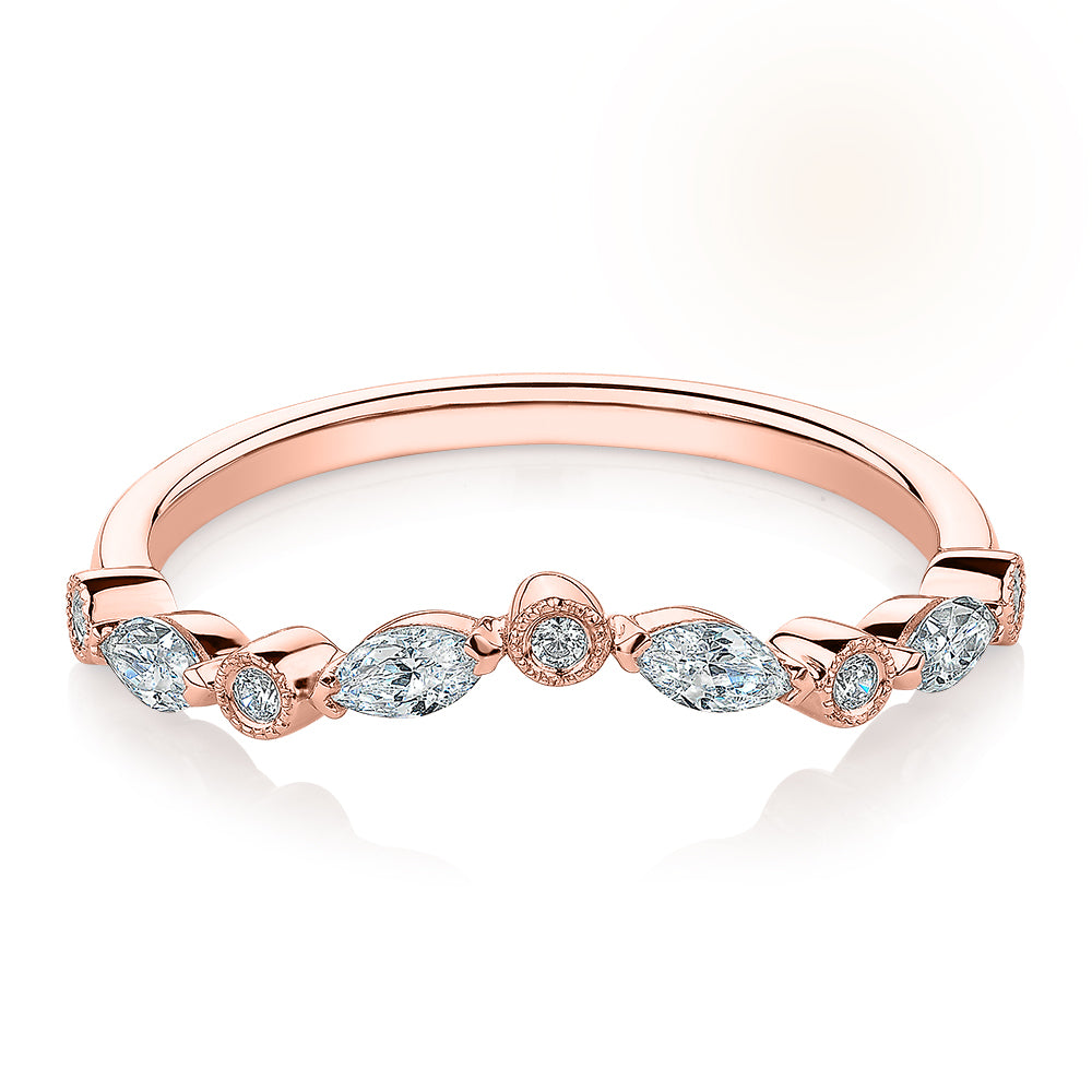 Marquise curved wedding or eternity band with 0.43 carats* of diamond simulants in 10 carat rose gold