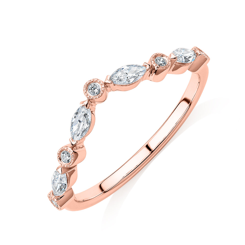 Marquise curved wedding or eternity band with 0.43 carats* of diamond simulants in 10 carat rose gold