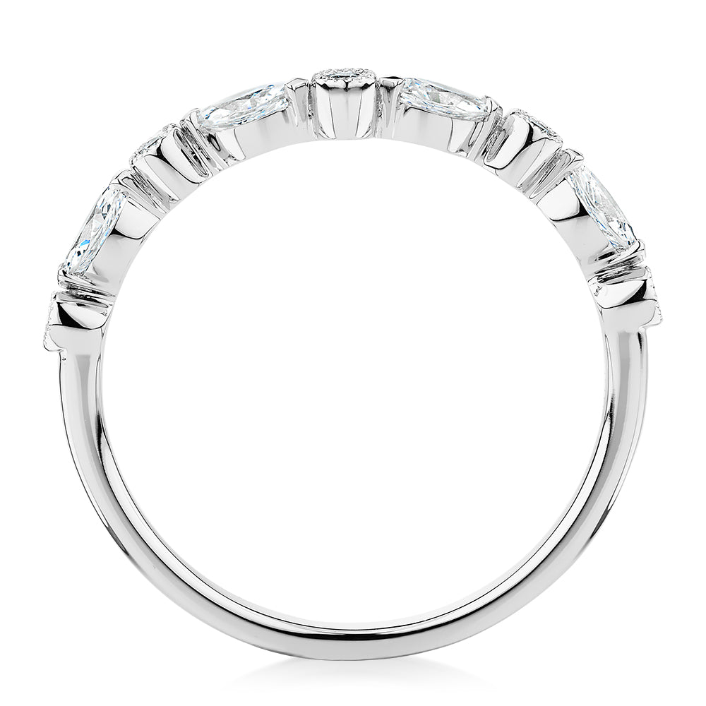 Marquise curved wedding or eternity band with 0.43 carats* of diamond simulants in 10 carat white gold