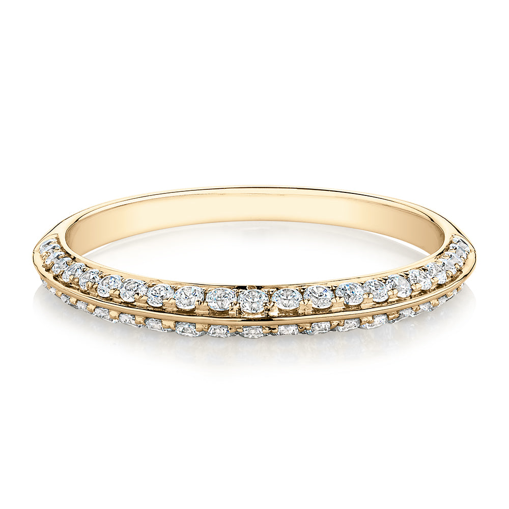 Wedding or eternity band with 0.35 carats* of diamond simulants in 14 carat yellow gold