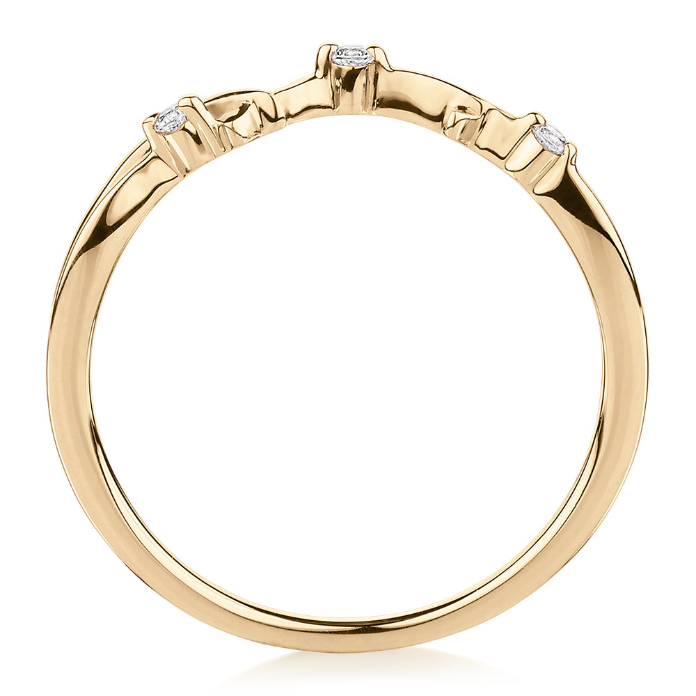 Wedding or eternity band with diamond simulants in 14 carat yellow gold