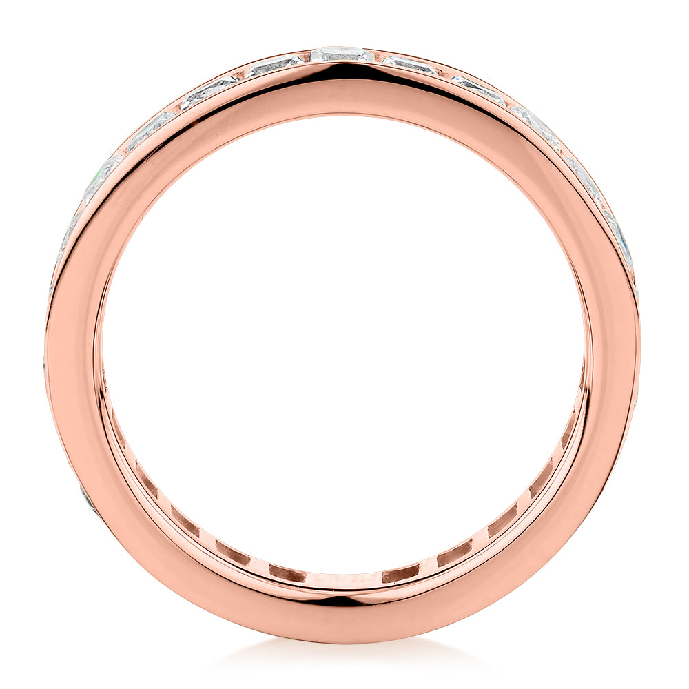 All-rounder eternity band with 2.5 carats* of diamond simulants in 10 carat rose gold