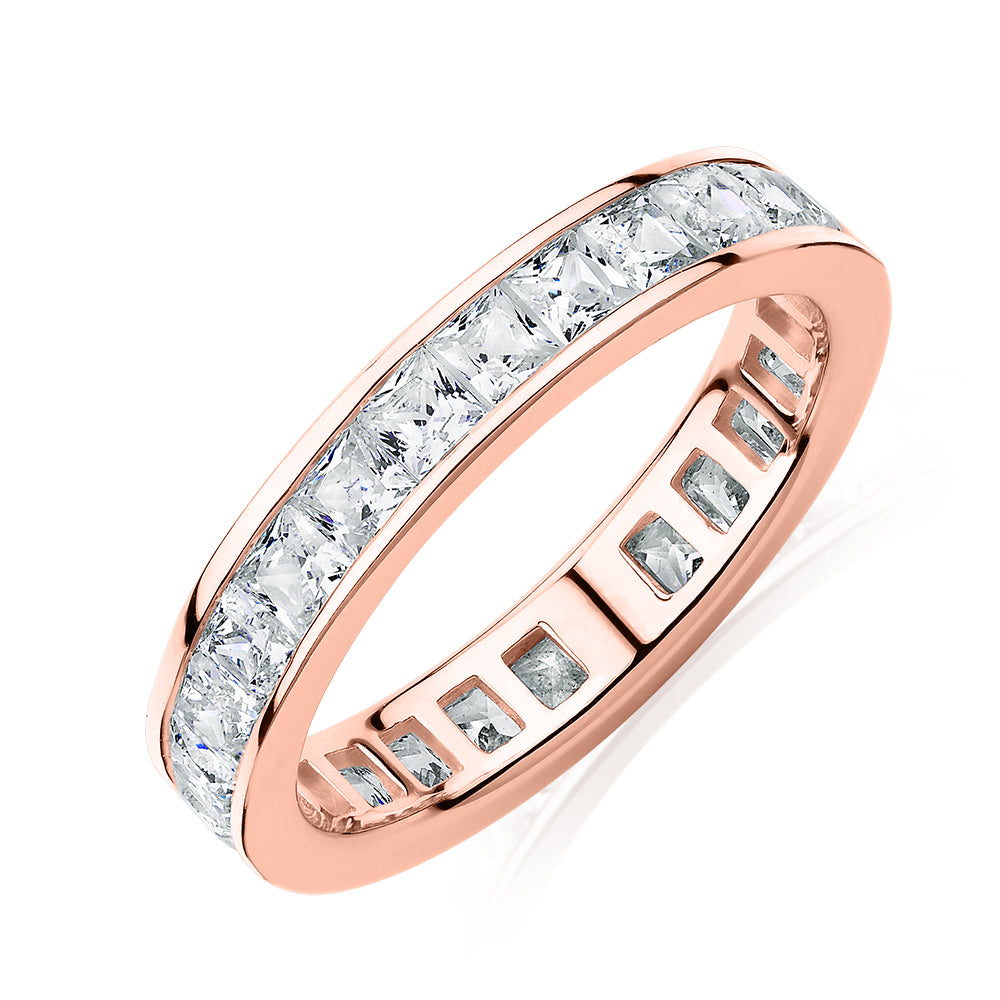 All-rounder eternity band with 2.5 carats* of diamond simulants in 10 carat rose gold