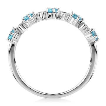 Wedding or eternity band with blue topaz and diamond simulants in 10 carat white gold secondary view