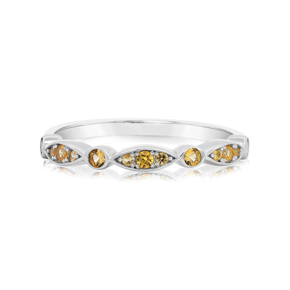 Dress Ring with Yellow Diamond Simulant in Sterling Silver