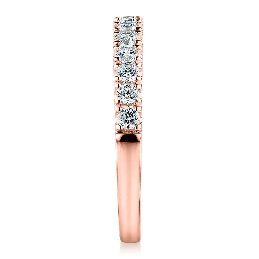 Wedding or eternity band with 0.39 carats* of diamond simulants in 10 carat rose gold