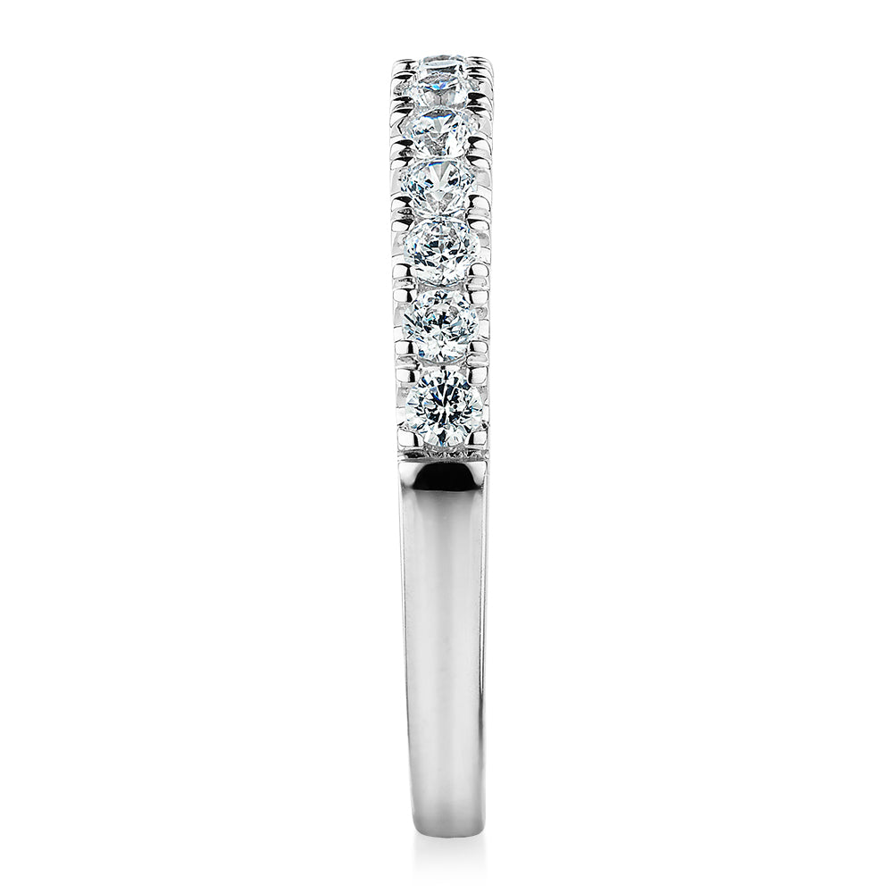 Wedding or eternity band with 0.39 carats* of diamond simulants in 10 carat white gold