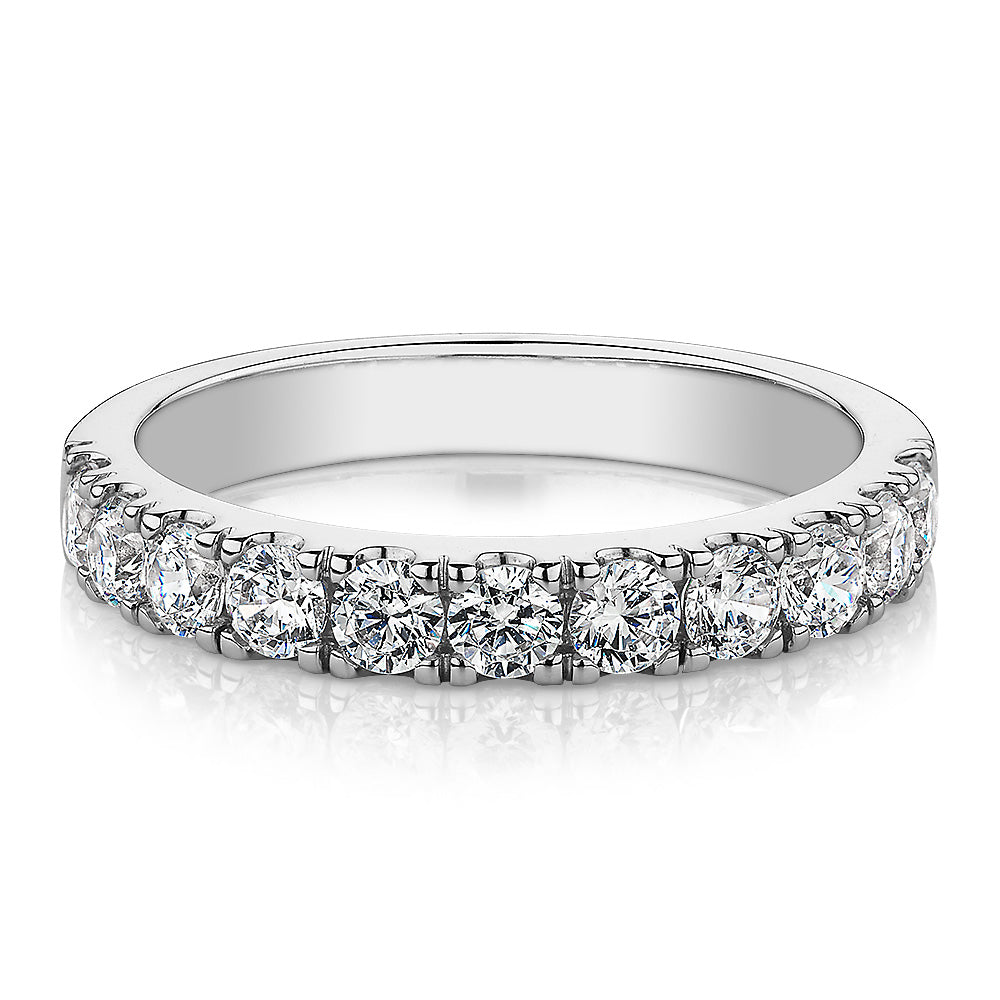 Wedding or eternity band with 0.88 carats* of diamond simulants in 14 carat white gold