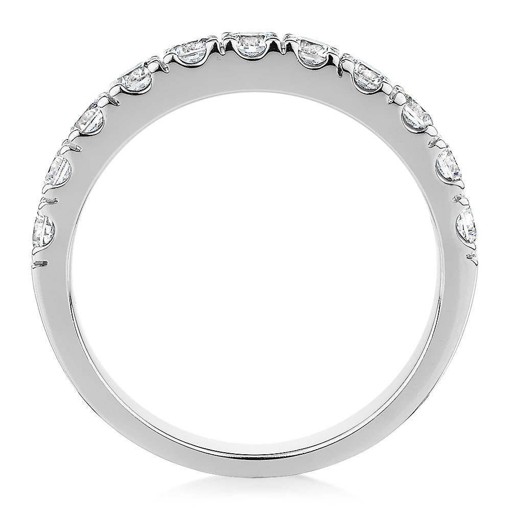 Wedding or eternity band with 0.88 carats* of diamond simulants in 14 carat white gold