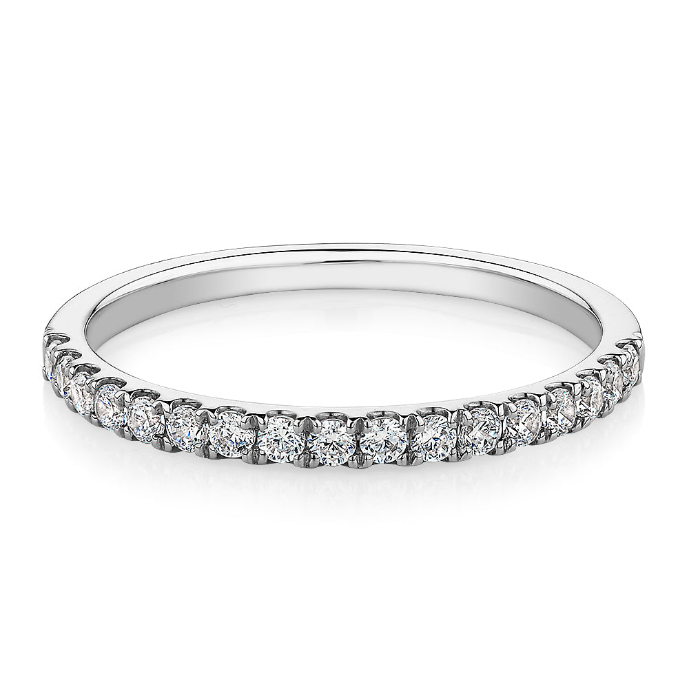 Wedding or eternity band with 0.25 carats* of diamond simulants in 10 carat white gold