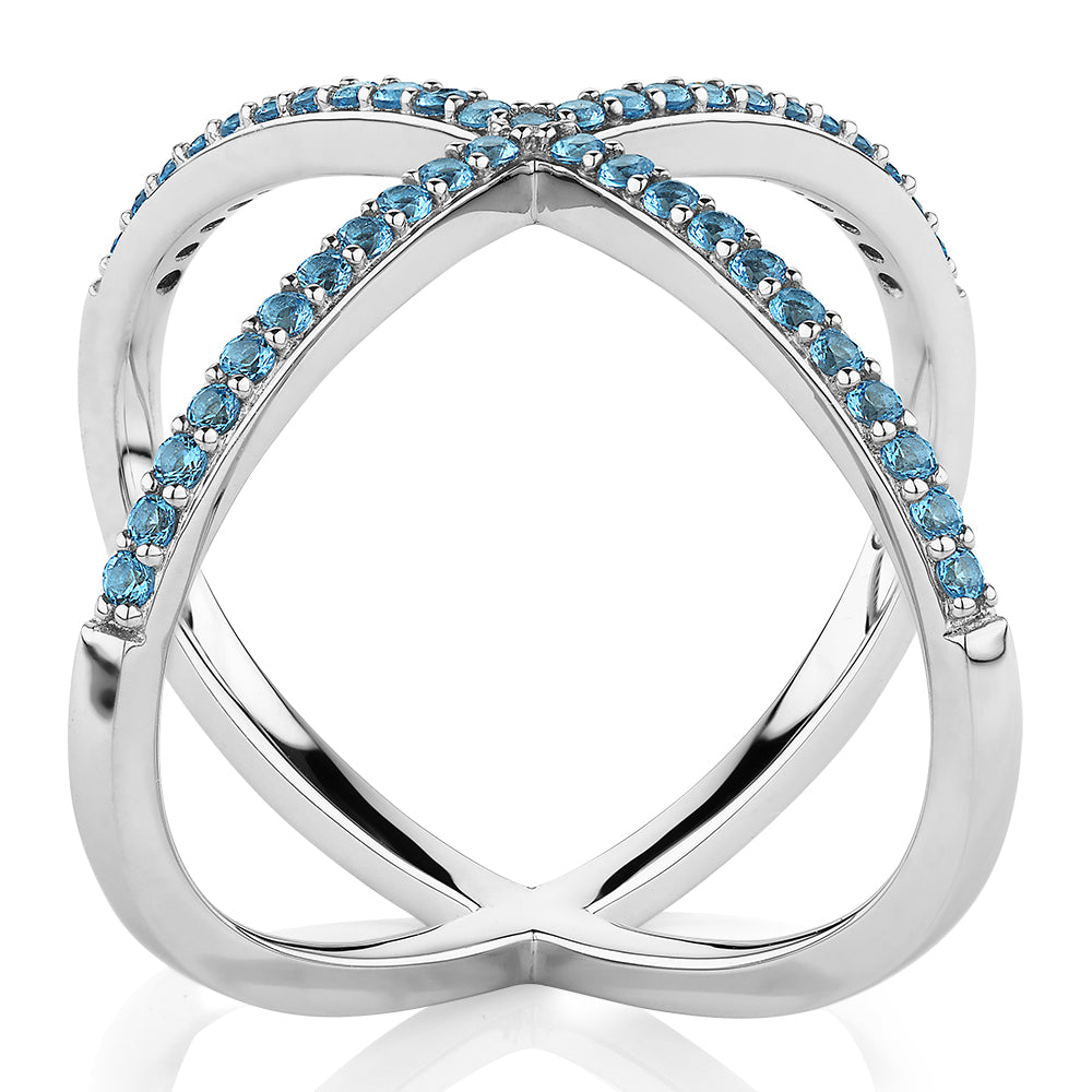 Dress ring with blue topaz simulants in sterling silver