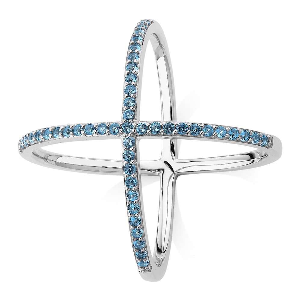 Dress ring with blue topaz simulants in sterling silver