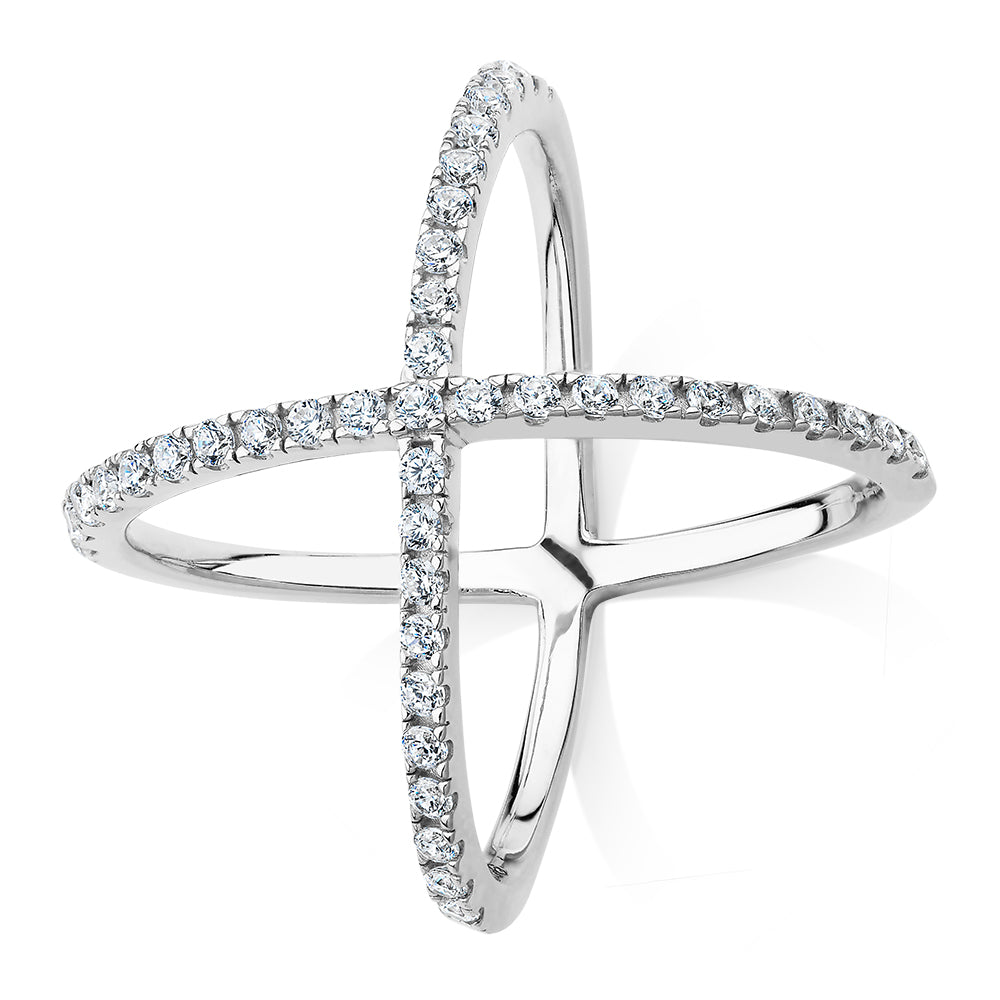 Dress ring with 0.62 carats* of diamond simulants in sterling silver