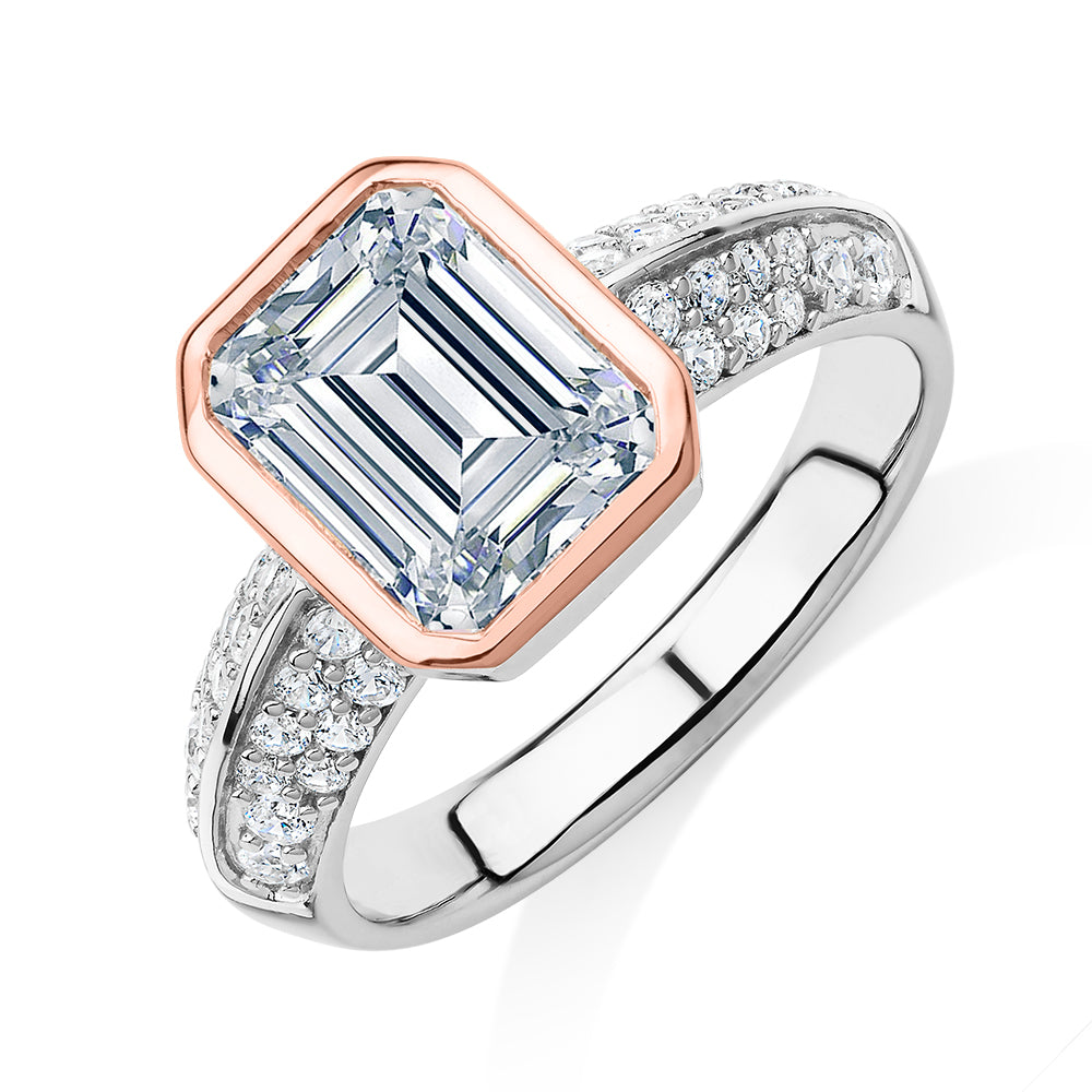 Synergy dress ring with 3 carats* of diamond simulants in 10 carat rose gold and sterling silver