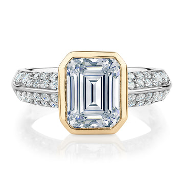 Synergy dress ring with 3 carats* of diamond simulants in 10 carat yellow gold and sterling silver